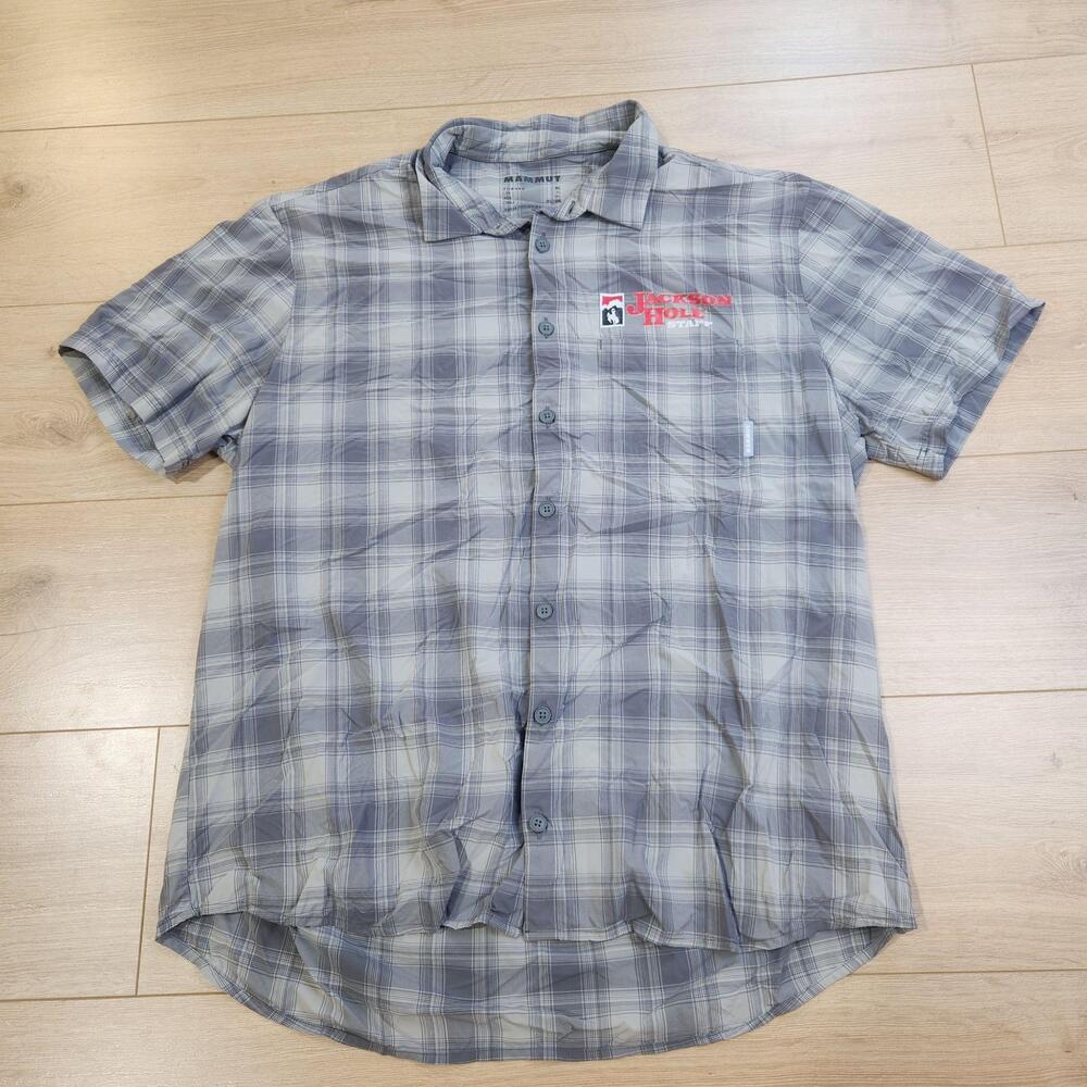 Mammut Shirt Mens XL Gray Plaid Short Sleeve Button Up Jackson Hole Resort - Picture 1 of 9